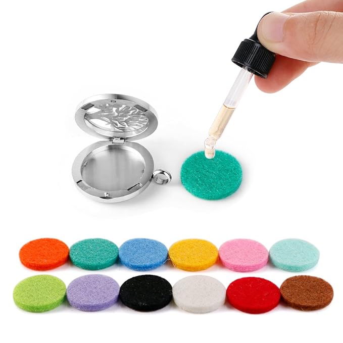 Maromalife 48PCS 22mm Replacement Refill Pads for 30mm Essential Oil Diffuser Necklace, Felt Pads for Aromatherapy Necklace Pendant Diffuser Bracelet Car Diffuser Vent Clip with 12 Colors, 0.87 Inch - Bloomnest