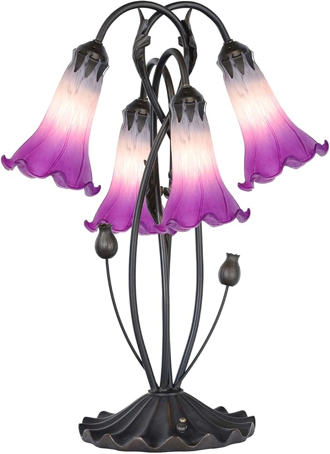 Bieye L10851 Lily Flower Blown Glass Accent Table Lamp for Living Room Bedroom Decoration (4-Light, Purple) - Bloomnest