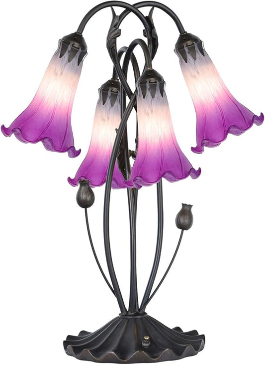 Bieye L10851 Lily Flower Blown Glass Accent Table Lamp for Living Room Bedroom Decoration (4-Light, Purple) - Bloomnest