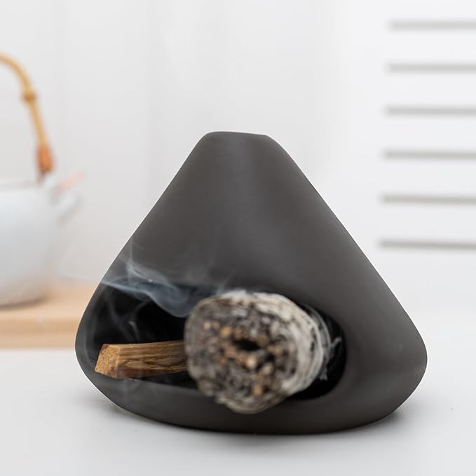 Palo Santo Holder Incense Burner-Zongzi Clay Smudge Bowl with Chimney, Mini Ceramic Fireplace for sage、Cone Burning, Aromatic Home Decor, Ceramic ash Tray, Anxiety Relief Meditation for Women MOUGIGI