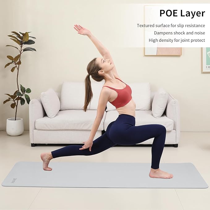 HAHE Yoga Mat Thick (8MM,1/3"), Eco-Friendly POE Non Slip Yoga Mat, High Rebound & Shock Absorption, Anti-Tear & Sweat-Resistant for Yoga, Fitness, Home, Workouts, Large Pilates Mats 72"x24" with Carrying Strap - Bloomnest