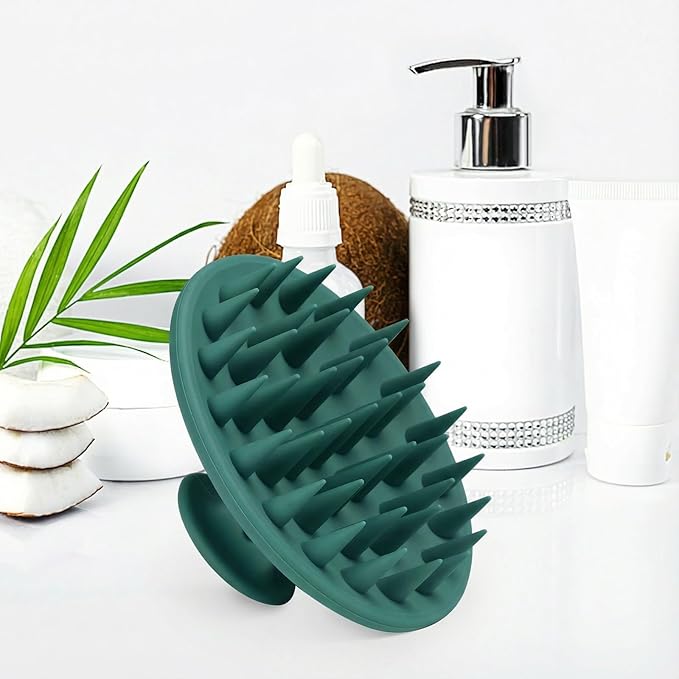 Meartchy Silicone Scalp Massager Shampoo Brush, Scalp Brush for Hair Growth & Dandruff Removal, Hair Scrubber Scalp Stimulator Exfoliator Brush with Soft Bristles for Wet Dry Scalp Care (Dark Green) Meartchy