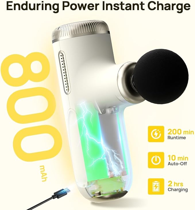 Super Mini Massage Gun Deep Tissue, Muscle Massager with 4-10mm Amplitude & 4 Heads, Portable Handheld Massager, Perfect Gifts for Athletes, Pain Relief at Home, Gym, Travel, Gym, White - Bloomnest