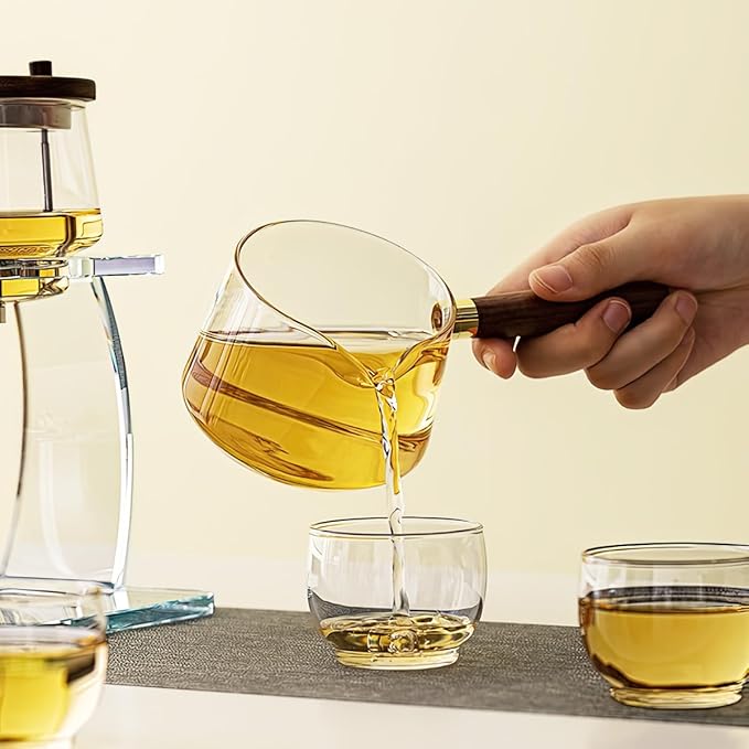 Semi-Automatic Glass Teapot,Magnetic Water Separation Kungfu TeaPot, Heat Resistant Magical Teapot, High Borosilicate Glass Tea Set Coffee Set, Glass Magic Pot for Holiday Gifts (Yun qu TeaSet Clear) - Bloomnest