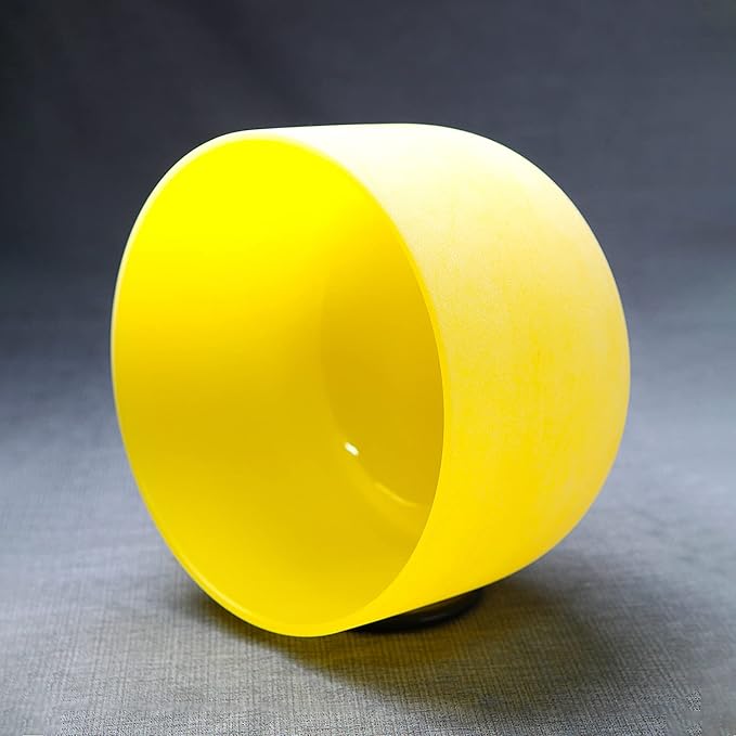 Hye-eun 10 inch E Note 432hz Solar Plexus Chakra Yellow Color Frosted Quartz Crystal Singing Bowl without Carrier Case for Yoga Healing Sound Energy Vibration