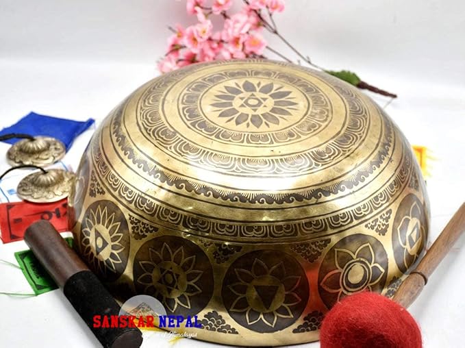 Large Singing Bowl - 16 Inches in Diameter - Buddha's Foot Singing Bowl to Stand In Etched by Artisans from Nepal - For Healing, Sound Bath, Yoga, Relaxation, and Meditation - Bloomnest