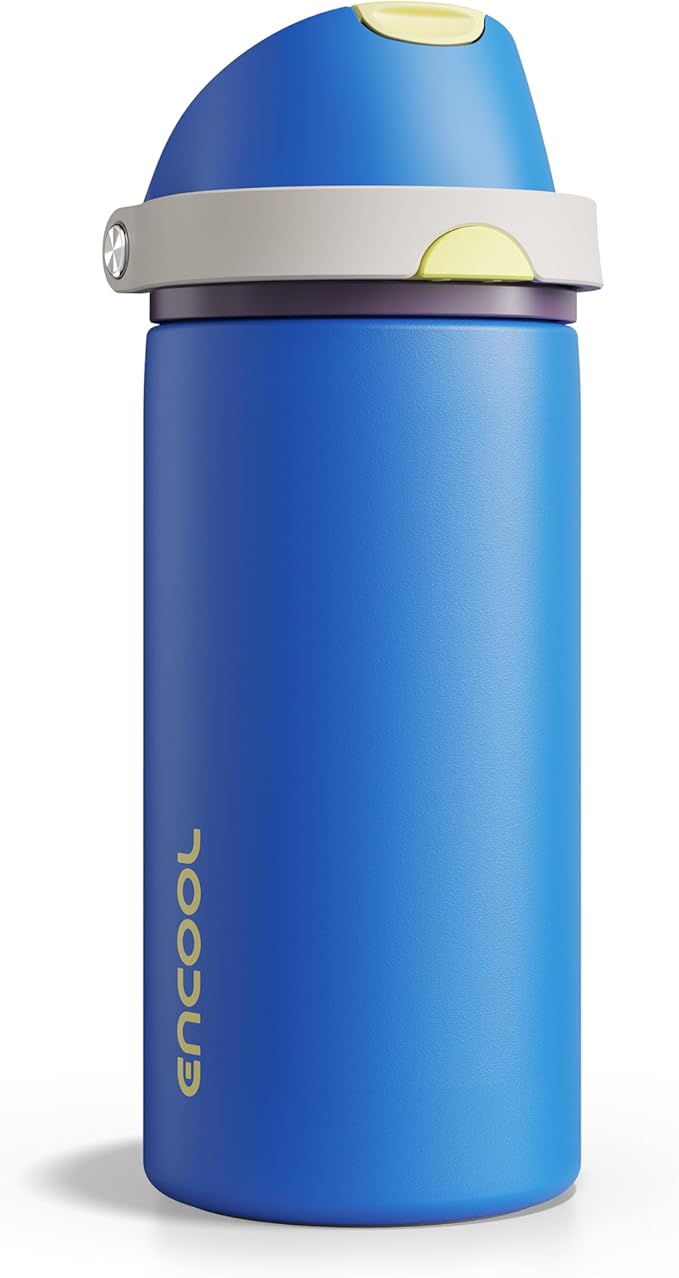 Insulated Water Bottle with Straw - Encool Stainless Steel Water Bottle with Push Button Lid, Leak-Proof & BPA-Free, Keeps Cold for 24 Hours for Sports, Travel, Gym (18 oz, Sapphire) ENCOOL