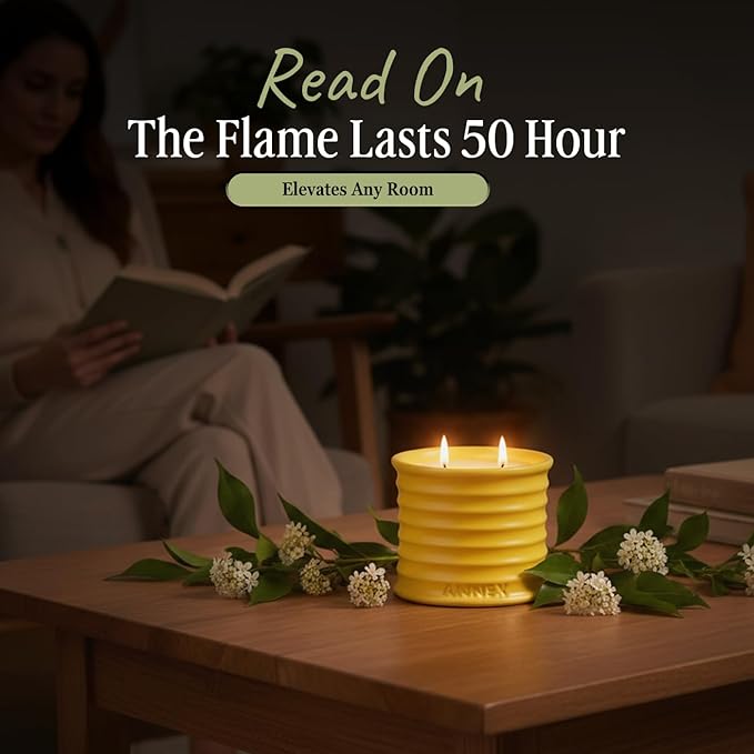 Scented Luxury Candles in Handmade Ceramic Jars, Soy Wax | Flower Bomb – Lily of The Valley & Jasmine, Large Candle | Non Toxic, 2 Wicks, Reusable Yellow Jar | Natural Spring Aromatherapy for Women - Bloomnest