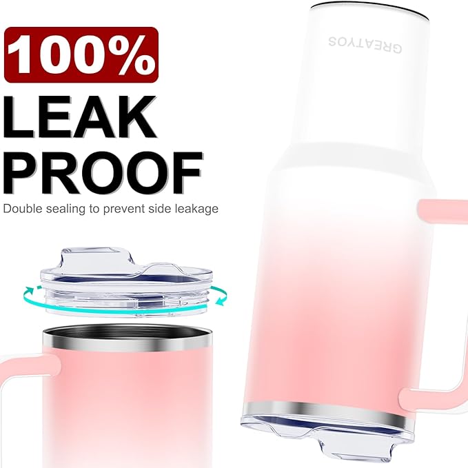 40 oz Tumbler with Handle and Straw Lid Insulated Tumblers Cups with Lids Straws Double Wall Vacuum Stainless Steel 40oz Tumbler Travel Mug Gifts for Men Women Him Her (Sakura) - Bloomnest