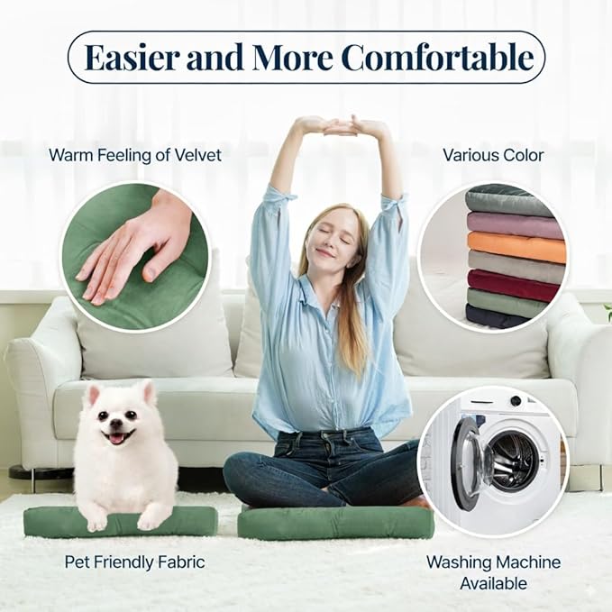 Velvet Floor Pillow Set of 2, Square Large Pillows Seating for Adults, Green Tufted Cushions for Meditation, Yoga Tatami Living Room Chair, Machine-Washable & Dryer-Safe, Green, 22x22 Inch - Bloomnest