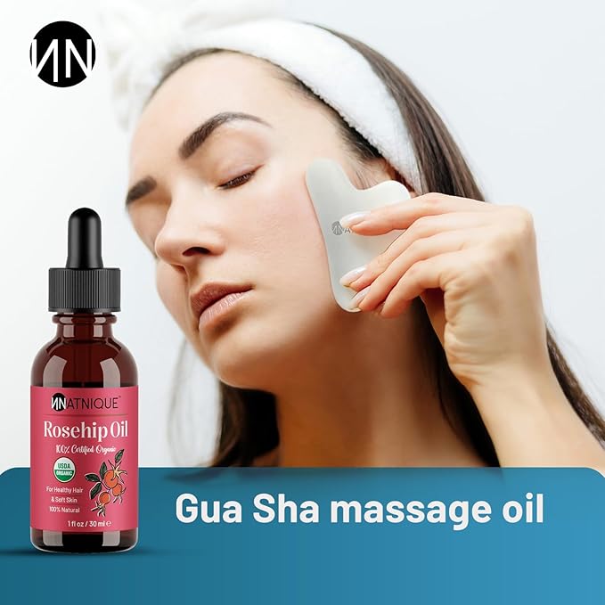 Natnique Organic Rosehip Seed Oil, 1 oz – USDA Certified Cold-Pressed Moisturizer for Face, Skin & Hair – Natural Hydrating Serum for Wrinkles & Fine Lines – Ideal for Gua Sha Massage & Radiant Glow - Bloomnest