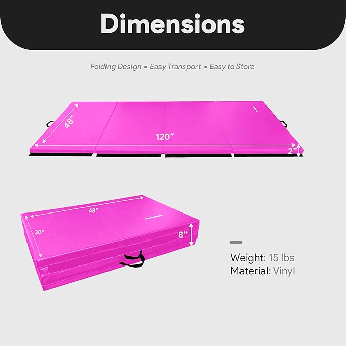 BalanceFrom 10x4 Feet 4-Panel Folding Gymnastics Mat – 2-Inch Thick Pad with Vinyl Surface and Carrying Handles for Tumbling, Yoga, Pilates, Home Workouts, and Martial Arts - Bloomnest