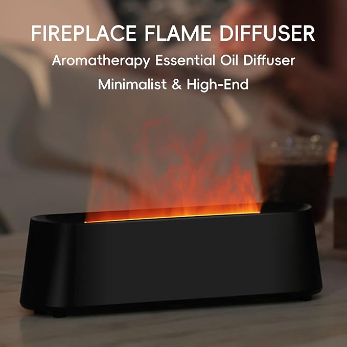 Essential Oil Diffuser, Fireplace Fire Flame Aromatherapy Diffuser, 250ml Cool Mist Humidifier, Scent Aroma Diffuser with 7 Colors Light, Remote Control, Timer & Auto-Off for Home, Room (Black) - Bloomnest