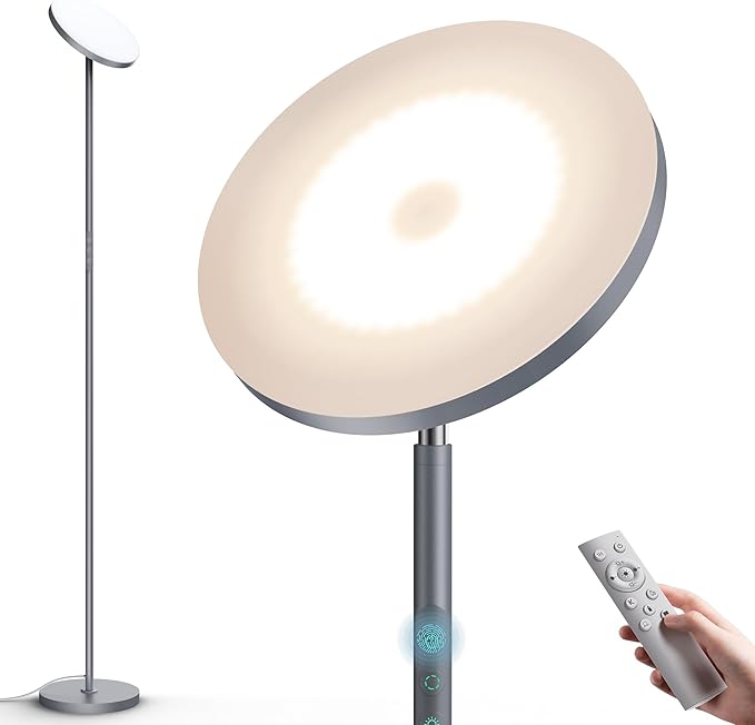 Floor Lamp,Bright 36W 3500LM Standing Lamp with Remote, 2700K Soft White to 6500K Cool White Adjustable,Touch Control Dimmable Torchiere Tall Light for Living Room,Bedroom,Office,Sofa(Gray) - Bloomnest