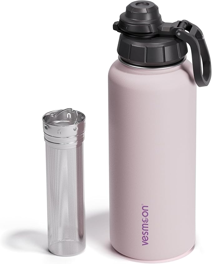 Vesmoon Vessence Tea Infuser Bottle - 32 Oz Insulated Loose Leaf & Fruit Infuser Bottle | Leak Proof with FlowSip Lid