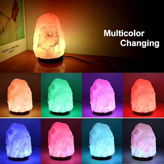 FANHAO USB Himalayan Salt Lamp with 8 Colors Changing, Natural Crystal Salt Rock Lamp Table Lamps for Gifts, Home Décor - Hand Carved, LED Bulb and Real Rubber Wood Base - Bloomnest
