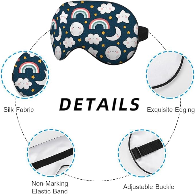 Cute Sky Night Eye Mask Sleeping Mask Moon Clouds Rainbows Stars Sleep Masks Silky Soft Eye Cover for Women Men Shading Blindfold for Air Travel Sleeping - Bloomnest