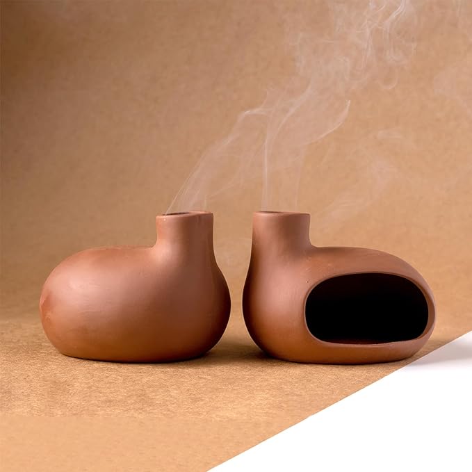 Terracotta Palo Santo Holder - Modern Chiminea Incense Burner for Yoga, Meditation, and Energy Cleansing - Wood Sticks Dish, Sage Ash Catcher, Smudge Bowl, Cone Burner - Unique Meditation Gift - Bloomnest
