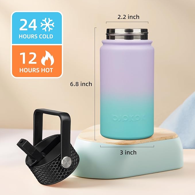 BJPKPK Insulated Water Bottle with Straw Lid, 15oz Cute Water Bottles, Stainless Steel Metal Thermo, Reusable BPA Free Leak Proof Tumblers, Cups,Lavender Mint - Bloomnest