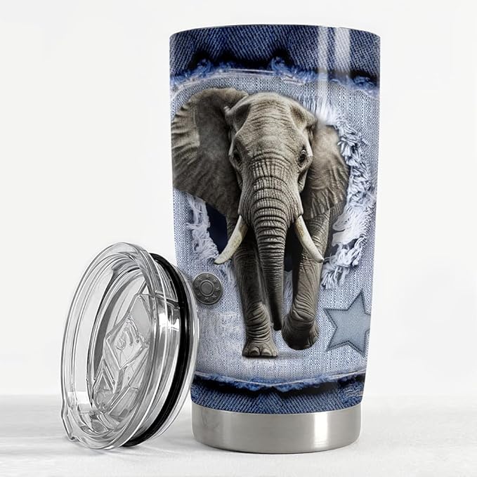 SANDJEST Elephant Tumbler 20oz Stainless Steel Insulated Tumblers Coffee Travel Mug Cup Jeans Drawing Style Elephants Gifts for Women Men Gift for Birthday Christmas - Bloomnest