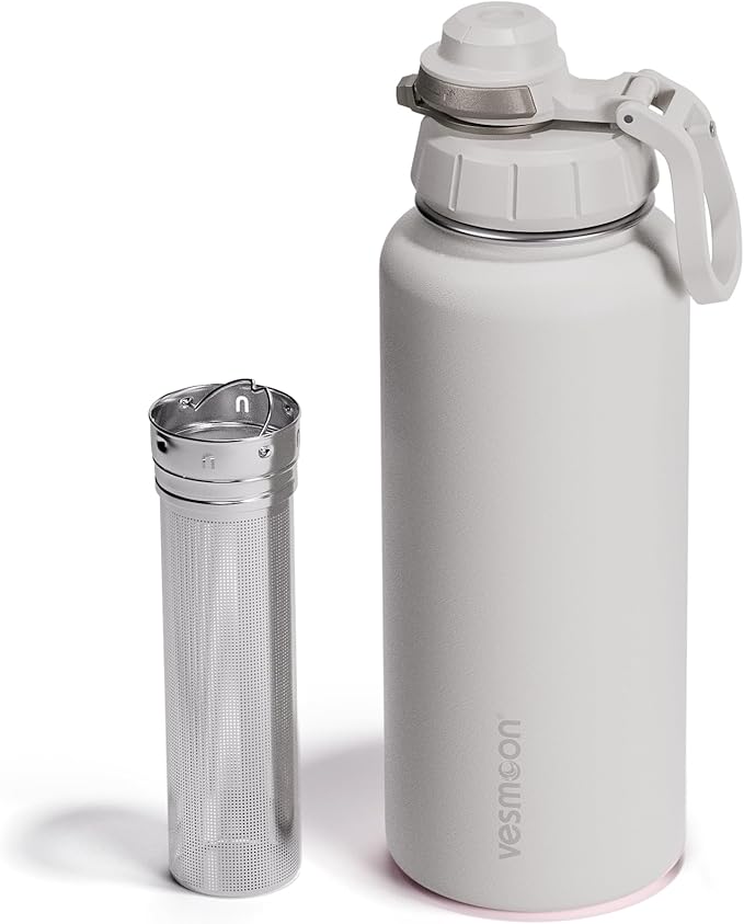 Vesmoon Vessence Tea Infuser Bottle - 32 Oz Insulated Loose Leaf & Fruit Infuser Bottle | Leak Proof with FlowSip Lid