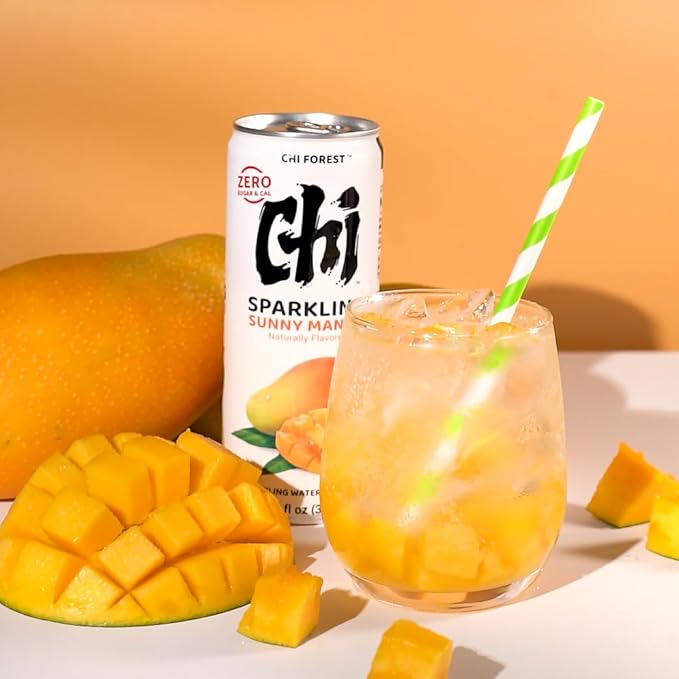 CHI FOREST Mango Sparkling Water Beverage, Zero Sugar Drinks, Zero Artificial Flavor, 11.16 fl oz Cans (Pack of 24) - Bloomnest