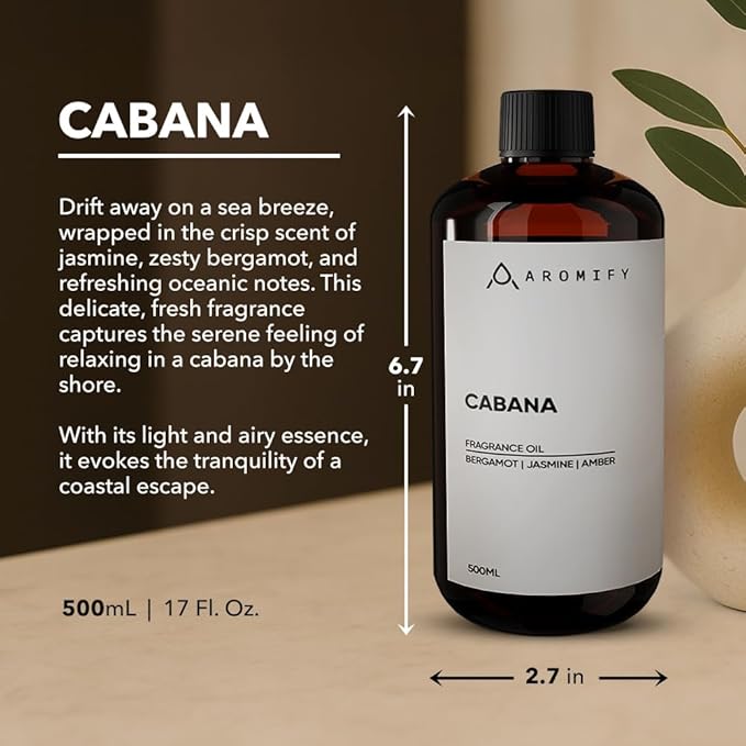 Cabana Diffuser Oil,16.9 FL Oz, 500 mL Diffuser Fragrance Oil for Home, Spa & Office, Luxury Hotel Blend of Natural Essential Oil, Bergamot & Amber Scent. - Bloomnest