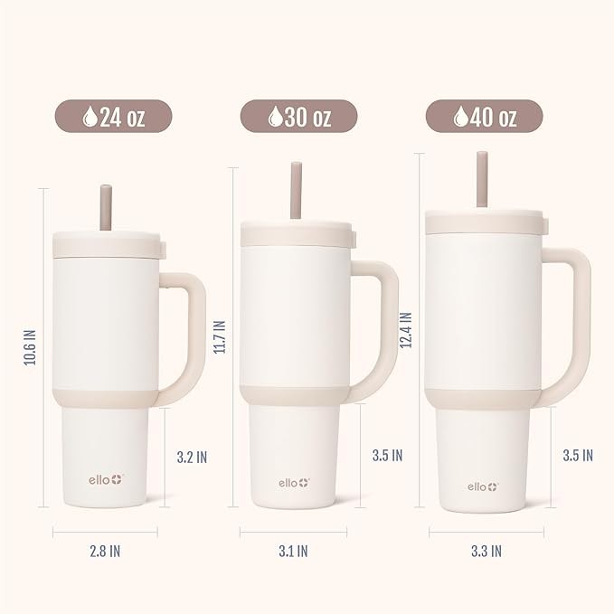 Ello Oasis 30 oz Tumbler with Handle & Retracting Straw | Reusable Insulated Stainless Steel Cup 100% Leakproof, Gifts for Teens Women Men | Keeps cold for 24 Hours, Cup Holder Friendly, Cream Tonal - Bloomnest