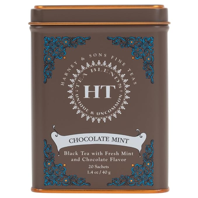 Harney and Sons Chocolate Mint, Flavored Black Tea - 20 Sachets per Tin - Bloomnest