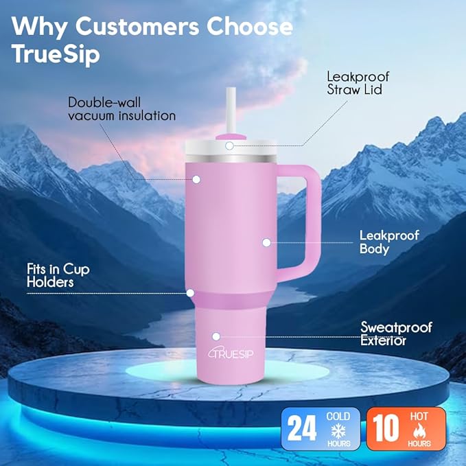 Ultimate 40oz All in One Tumbler - Leak Proof Stainless Steel Tumbler - Includes Silicone Boot, 3 Straws, 2 Straw Caps, & Cleaning Brush (Peony) - Bloomnest