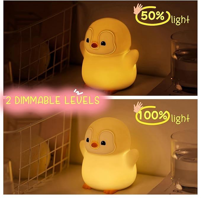 Cute Penguin Night Light, LED Squishy Xmas Penguin Lamp, Food Grade Silicone Dimmable Nightlight, Kids Gray Penguins Light, Rechargeable Light Up Penguins Gifts, Kids Room College Decor - Bloomnest