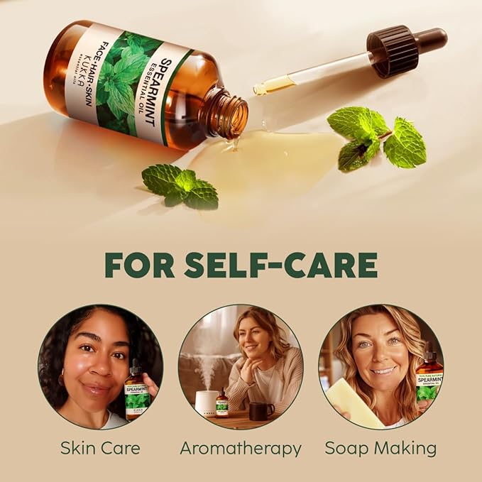 KUKKA Spearmint Essential Oils - 4 Fl Oz - for Hair, Skin, Diffuser, Aromatherapy & DIY Soap Making Scent - Bloomnest