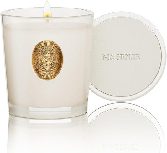 M&SENSE Natural Soy Candle | Vanilla Dream & White | 9.2 oz, 50H Burn Time | Luxury Scented Candle for Relaxation, Gifting, Home Décor | Ideal for Bedroom, Office, Party Ambiance - Bloomnest