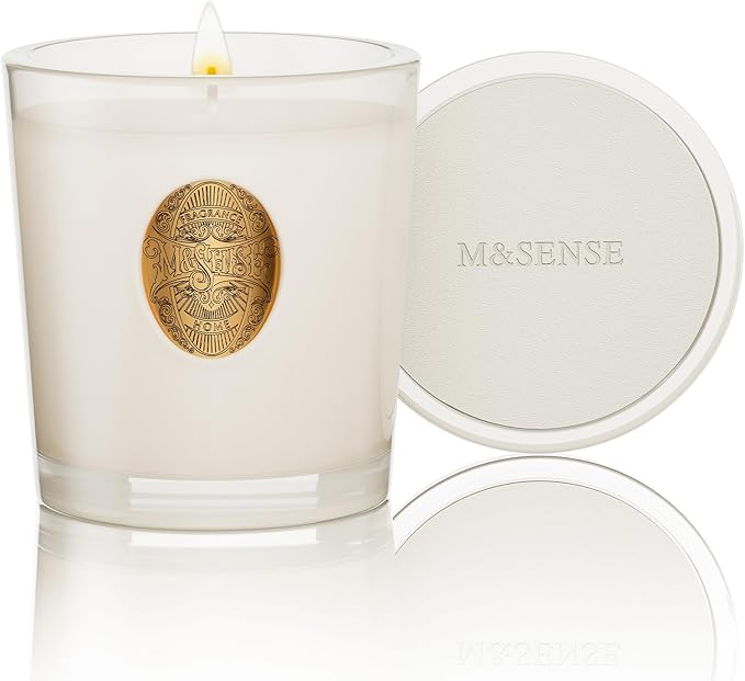 M&SENSE Natural Soy Candle | Creamy Vanilla Pie & White | 9.2 oz, 50H Burn Time | Luxury Scented Candle for Relaxation, Gifting, Home Décor | Ideal for Bedroom, Office, Party Ambiance - Bloomnest