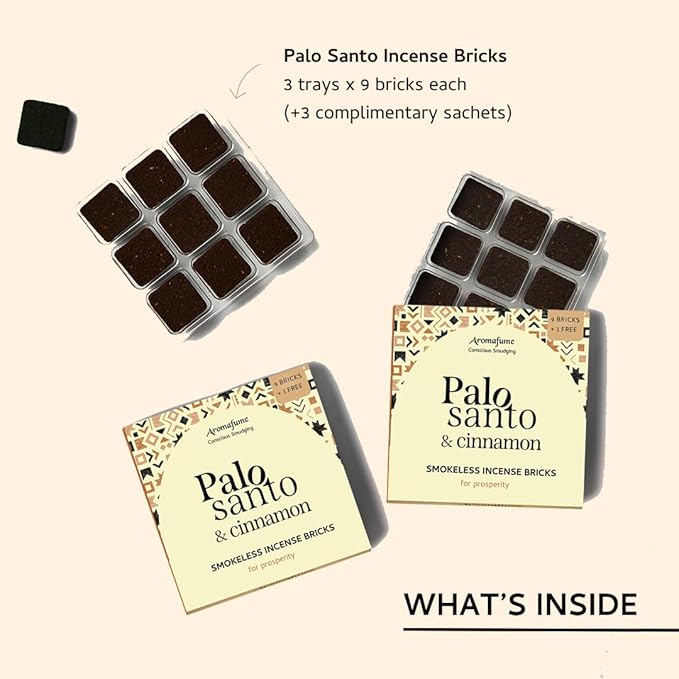 Palo Santo & Cinnamon Smokeless Incense Bricks Refill | 3 x 9 Bricks | Aromatherapy | Smudging | Made with Essential Oils | Natural Air fresheners for Home | Spiritual Meditation Accessories Aromafume