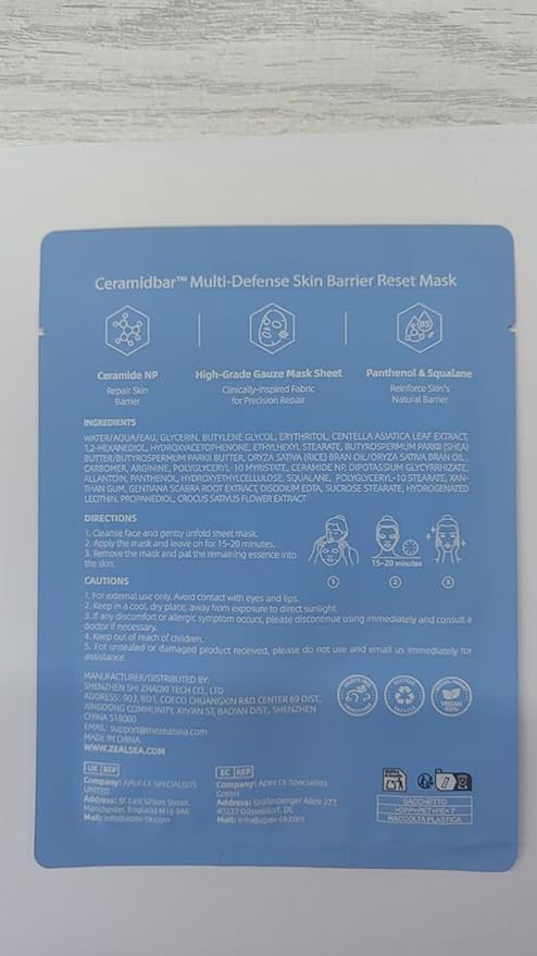 Ceramidbar Face Masks Skincare Set, ZealSea Derm Solution Sheet Mask for Multi-Trigger Sensitivity, Soothing & Calming, Strengthen & Restore Skin, Facial Mask with Cica & Ceramide, 10 Pack - Bloomnest