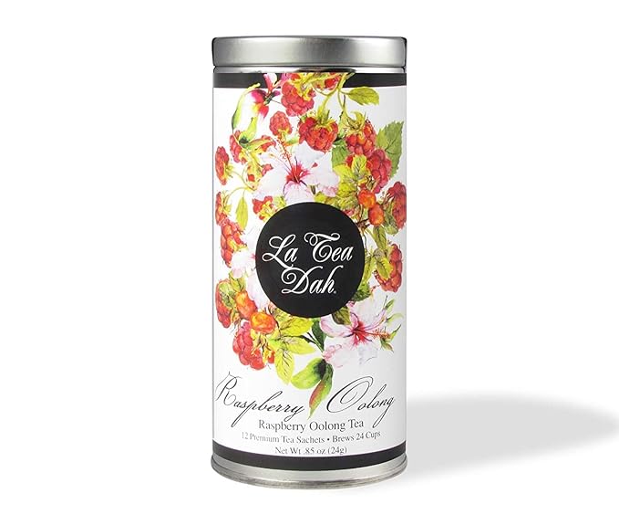 Raspberry Oolong Tea by La Tea Dah, Premium Raspberry Tea Bags Made with Oolong Tea Leaves, Apple Bits, Cranberry Bits, Hibiscus, & Natural Raspberry Flavor, Fruity Tea (12 Sachets)