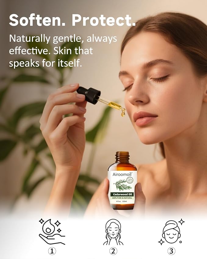 Pure Cedarwood Essential Oil 4 fl oz (120ml), 100% Natural, Warm Woody Aroma Not Sweet or Floral, Large Size for Diffusers, DIY Candles, Soap,s Sprays, Aromatherapy Home Airoomoil