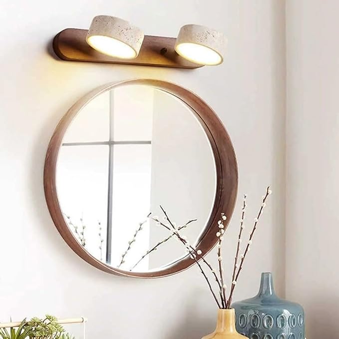 Japanese Wabi-Sabi LED Wall Sconce with Natural Stone Shade,Vintage Swivel Wall Lights,Modern Wall Sconce for Bathroom Mirror, Kitchen,Dining Room,Hallway,Vanity Lighting (A, 2 Heads) - Bloomnest