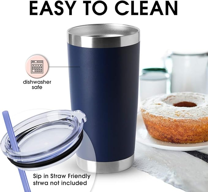 HASLE OUTFITTERS 20oz Stainless Steel Tumblers Bulk, Insulated Travel Cup with Lid, Double Wall Vacuum Coffee Mug for Cold & Hot Drinks 4 Pack, Navy