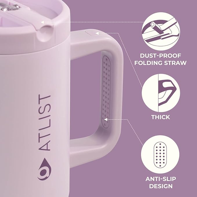 100% Leakproof 40 oz Tumbler with Handle & 4-in-1 SipSwig Lid, Built-In Flip Straw & External Stainless Steel Straw, Insulated Stainless Steel Cup, BPA-Free, Purple - Bloomnest