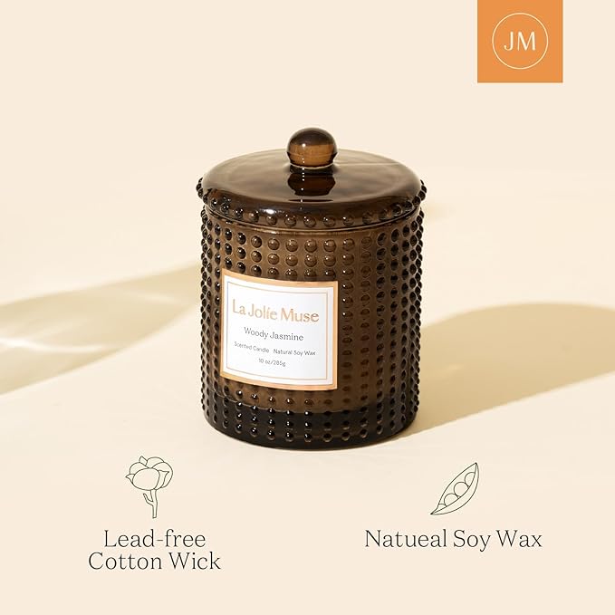 LA JOLIE MUSE Woody Jasmine Candles for Home Scented, Luxury Candles Gifts for Women, Mother's Day Gift, Natural Soy Wax, 75 Hours 10 OZ - Bloomnest
