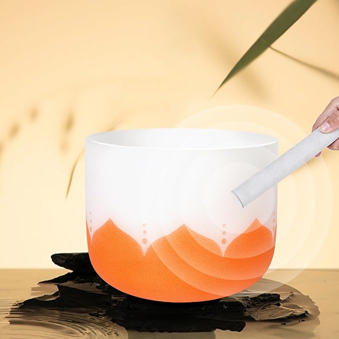 Leize 6-12 inch Lotus Design Chakra Tuned 432hz Set of 7 Quartz Crystal Singing Bowls with Heavy Duty Carrying Cases and Singing Bowl Mallet Suede Strikers