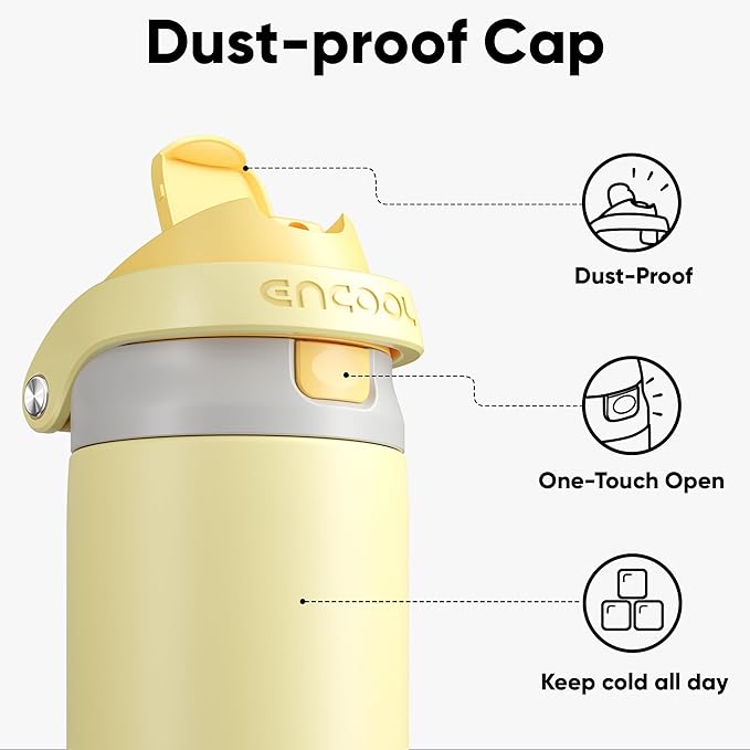 ENCOOL Leakproof Insulated Water Bottle with Straw Dual-Sip Water Bottle Bag-Safe Design for Work, Commute & Gym – Keeps Drinks Cold All Day, 24 oz, Butter Yellow ENCOOL