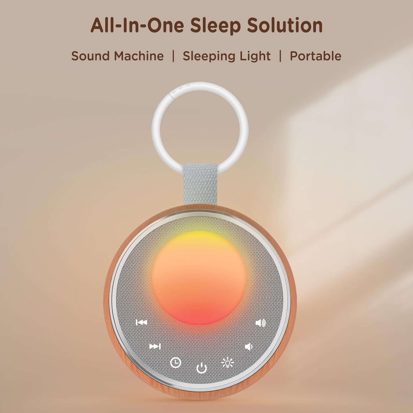 Peakeep White Noise Portable Sound Machine Sleeping Light for Adults Baby, Loud Clear Speaker, 25 Hours Continuous Audio 27 Noise Fan Nature No-looping Sounds, 30 Volume, Battery Operated