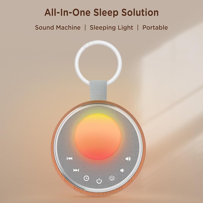 Peakeep White Noise Portable Sound Machine Sleeping Light for Adults Baby, Loud Clear Speaker, 25 Hours Continuous Audio 27 Noise Fan Nature No-looping Sounds, 30 Volume, Battery Operated - Bloomnest