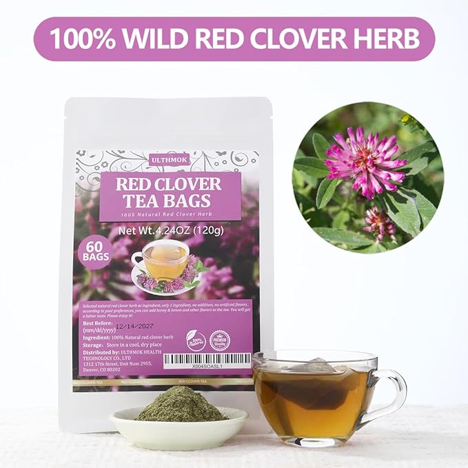 60 Premium Red Clover Tea Bags, Made with 100% Natural Red Clover Flowers & Herb, Rich in Antioxidants & Supports Wellness, No Additives & Caffeine Free. - Bloomnest