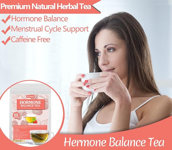 Premium 60 Hormone Balance Tea Bags, Made with 100% Natural Herbal Ingredients, Red Raspberry Leaves, Menstrual Cycle Support, No Artificial Flavors & Caffeine Free. - Bloomnest
