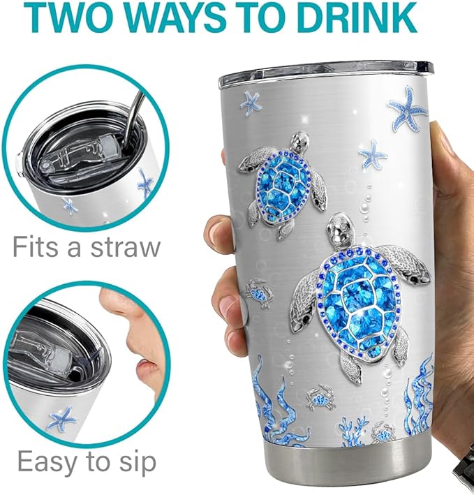 SANDJEST Turtles Gifts for Women Girls Sea Turtle Tumbler 20oz Jewelry Drawings Stainless Steel Insulated Tumblers Coffee Travel Mug Cup Gift for Birthday Christmas - Bloomnest