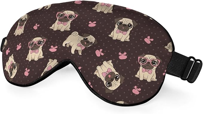 Cartoon Pug Sleep Mask Eye Mask Puppy Bow Tie Glasses Dog Animal Sleep Mask Light Blocking Adjustable Smooth Soft Eye Masks for Women Deep Rest Travel - Bloomnest